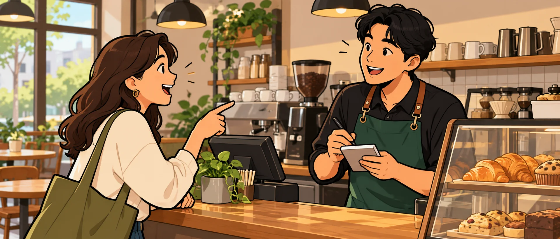 A learner ordering coffee in a Seoul cafe